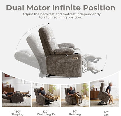 Power Lift Recliner Chair for Elderly with Massage and Heat, Dual Motor Electric Lift Chair with Arm Storage, Lay Flat Recliner for Big and Tall, Infinite Position, Gray