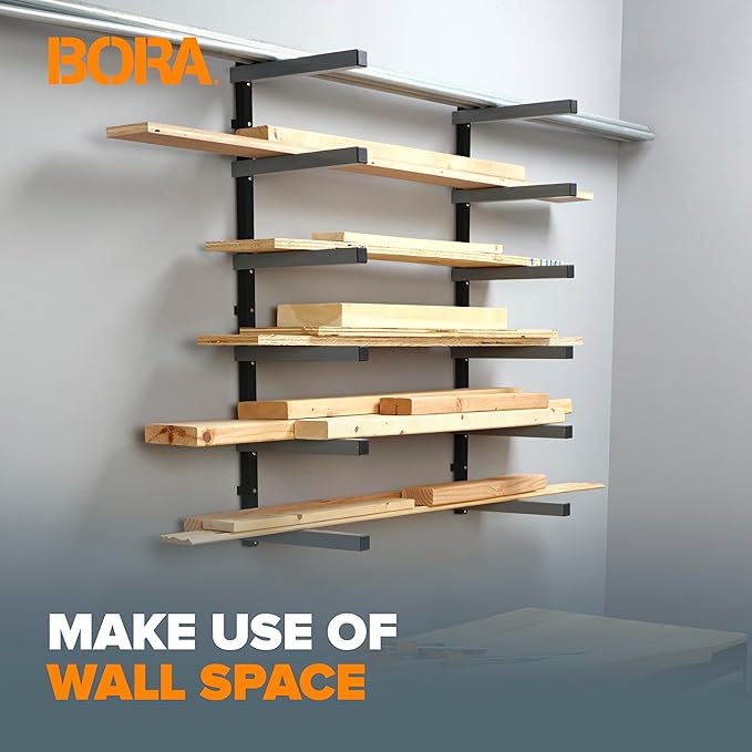Bora Portamate Wood Organizer and Lumber Storage Metal Rack with 6-Level Wall Mount – Indoor and Outdoor Use, PBR-006B