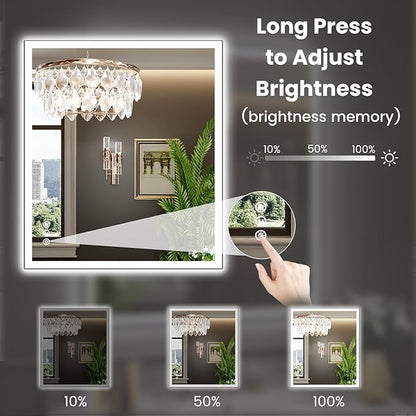 WTTY 32"X36" LED Bathroom Mirror with Black Frame, Bathroom Vanity Mirror with Lights for Wall, Front Light and Backlit, Anti-Fog, Dimmable, 3 Colors, Shatterproof, Memory, Horizontal/Vertical