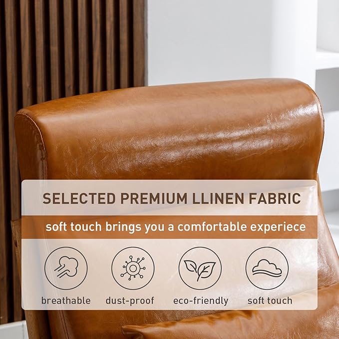 ANJHOME Mid Century Modern Accent Chair with High Back, Single Lounge Armchair with Solid Wood Frame, Comfy Reading Chair for Living Room, Easy Assembly