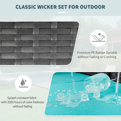 NICESOUL 8 People Outdoor Seating Furniture, 29.3'' High Back Comfortable Wicker Patio Sectional Sofas with Ottoman, Deep Seats Oversized Conversations for Exteriors, 2 Color Cushion Turquoise & Gray