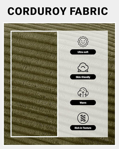 108 Inch Cloud Sectional Couch,Modern Modular Sectional Sofa with Deep Seat,Corduroy Boneless Couches with L-Shape Chaise for Living Room,No Assembly Required (Green, Left Facing Chaise)