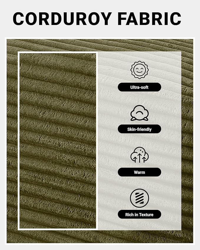 108 Inch Cloud Sectional Couch,Modern Modular Sectional Sofa with Deep Seat,Corduroy Boneless Couches with L-Shape Chaise for Living Room,No Assembly Required (Green, Right Facing Chaise)