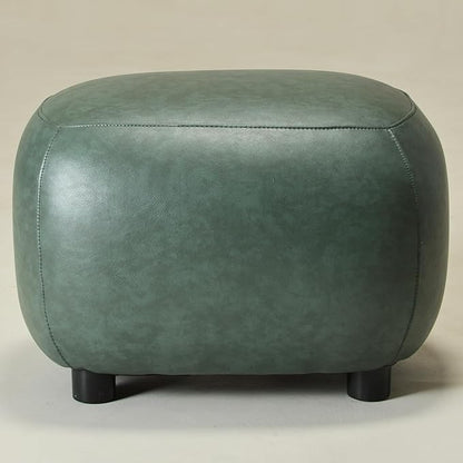 KINWELL 23" Wide Faux Leather Upholstered Ottoman, Mid-Century Modern Living Room Footrest with Soft Padded Seat, Footstool for Bedroom, Entryway or Living Room, Green
