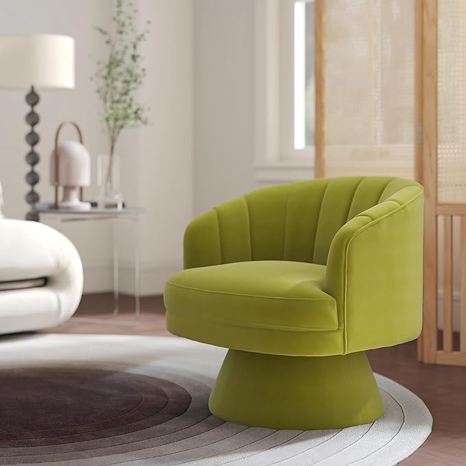 Swivel Accent Chair Set of 2,Upholstered Velvet 360° Swivel Barrel Chair for Living Room Overstuffed Bouncle Reading Chair Round Armchair for Bedroom,Vanity,Office (Grass Green)