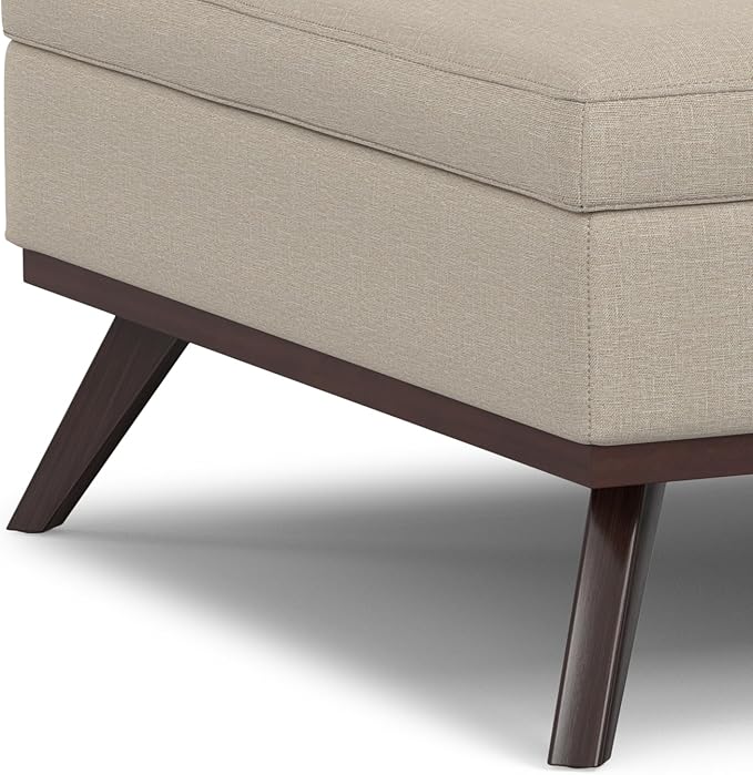 SIMPLIHOME Owen 40 inch Wide Mid Century Modern Square XL Coffee Table Storage Ottoman in Natural Polyester Fabric, Assembled, for The Living Room, Entryway and Family Room