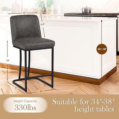 Sophia & William Counter Height 24" Bar Stool, Kitchen Counter Stool with Back,Upholstered Middle Back Dining Chair, Modern PU Leather Barstool for Pub Cafe,Dark Grey,1 Pack
