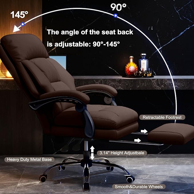 Office Chair with Leg Rest Executive Desk Chairs with Wheels High Back Computer Gaming Chairs Adjustable Reclining Ergonomic Work Chair for Home Office