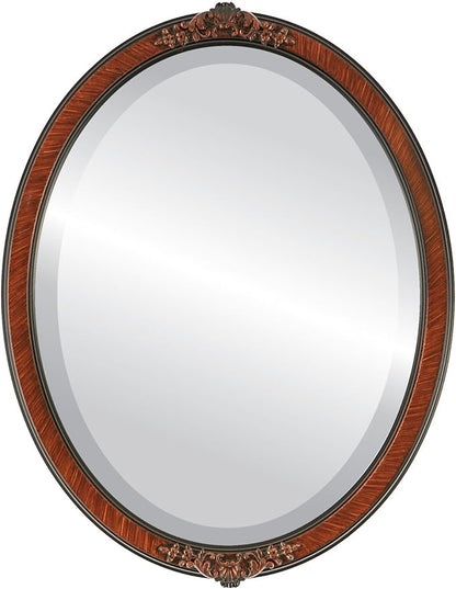 OVALCREST Oval Beveled Wall Mirror for Home Decor - Athena Style - Vintage Walnut - 18" x 14" Outside Dimensions