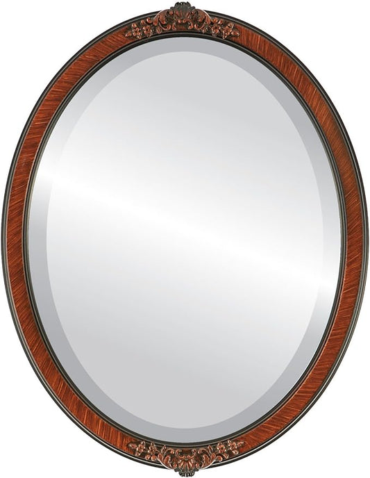 OVALCREST Oval Beveled Wall Mirror for Home Decor - Athena Style - Vintage Walnut - 18" x 14" Outside Dimensions