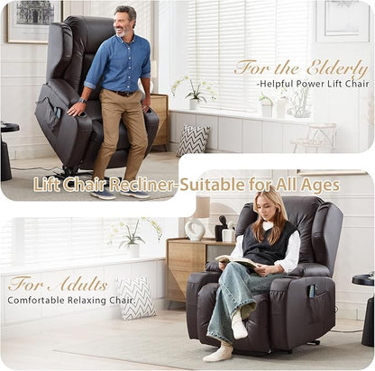 Power Lift Chair Recliner with Heat and Massage,Single Sofa Chair Recliner for Elderly,Electric Recliners Comfortable Lift Chairs for Living Room with Remote/Storage/Cup Holders/USB Port (Brown)