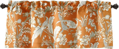 Lush Decor Dolores Light Filtering Valance Curtains Single, 52" W x 18" L Orange - Valances for Windows - Vintage Valance Floral - Coquette Decor