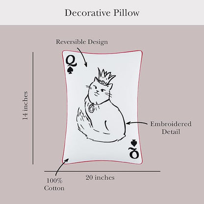Kate Spade New York Queen of Spades Reversible Decorative Pillow, 14" x 20" Throw Pillow for Bed or Sofa, Cotton Cover, Black, White, Pink and Red, 14 x 20