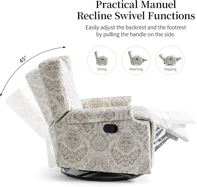 Lumibee Recliner Chairs Set of 2, 360° Swivel Rocker Recliner Chair with Footrest High Back, Comfy Upholstered Glider Rocking Chair for Living Room Bedroom (Beige)