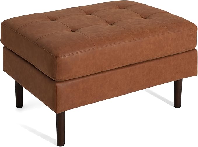 Christopher Knight Home Alcott Leather Ottoman Foot Rest, Upholstered Foot Stools Pouf Ottoman, Sofa Foot Rest for Living Room, Modern Coffee Table, Entryway Rectangle Small Footstool, Reddish Brown