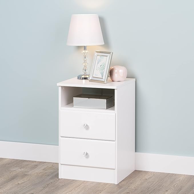 Prepac Astrid Simplistic Nightstand Side Table with 2 Drawers and Open Shelf, Functional Bedside Table 15.5" D x 16" W x 24.5" H, Black, BDNH-0402-1