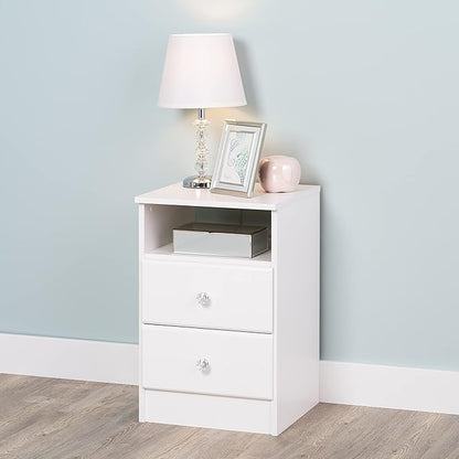 Prepac Astrid Simplistic Nightstand Side Table with 2 Drawers and Open Shelf, Functional Bedside Table 15.5" D x 16" W x 24.5" H, Black, BDNH-0402-1