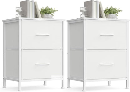 SONGMICS BELLAH Collection - Dressers for Bedroom, Chest of Drawers, Nightstands, 2 Drawers, Storage Organizer Unit, Closet, Entryway, Set of 2, Modern, Cloud White and Snow White ULGS112WH03S
