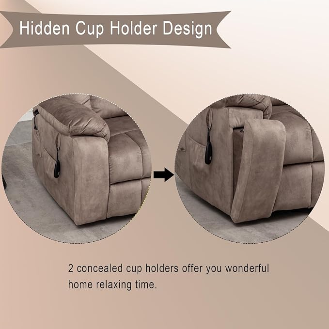 Power Lift Recliner Chair with Massage and Heating Functions,Velvet Sofa with 2 Remote Controls and Two Cup Holders,Recline up to 160 Degrees,Suitable for Living Room