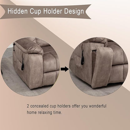 Power Lift Recliner Chair with Massage and Heating Functions,Velvet Sofa with 2 Remote Controls and Two Cup Holders,Recline up to 160 Degrees,Suitable for Living Room