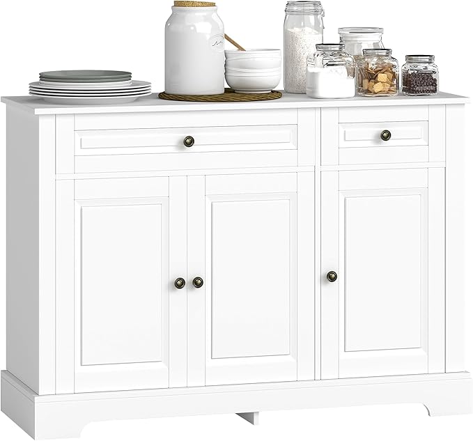 HOMCOM Sideboard Buffet Cabinet, Modern Accent Cabinet with 2 Drawers and Adjustable Shelves for Kitchen, Entryway, White