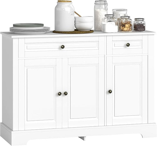 HOMCOM Sideboard Buffet Cabinet, Modern Accent Cabinet with 2 Drawers and Adjustable Shelves for Kitchen, Entryway, White