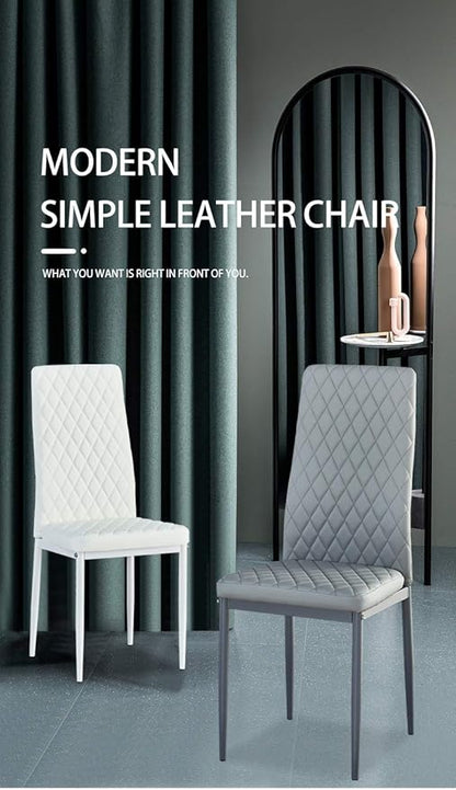 JT Modern Minimalist Dining Chair Fireproof Leather Sprayed Metal Pipe Diamond Grid Pattern Restaurant Home Conference Chair Set of 4 Or 6 (6, White)