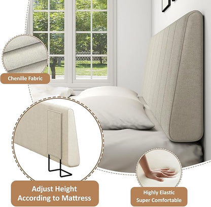 King Size Headboard Only-No Assembly, Upholstered Headboard King Size Linen Fabric Modern Style Headboards for Adjustable Bed Extra-Thick, Beige