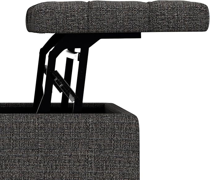 SIMPLIHOME Harrison 30 inch Wide Transitional Square Small Coffee Table Storage Ottoman in Ebony Tweed Polyester, Assembled, for The Living Room and Bedroom