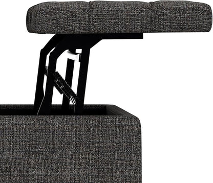 SIMPLIHOME Harrison 30 inch Wide Transitional Square Small Coffee Table Storage Ottoman in Ebony Tweed Polyester, Assembled, for The Living Room and Bedroom
