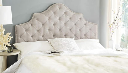 Safavieh Arebelle Taupe Linen Upholstered Tufted Headboard - Silver Nailhead (Queen)