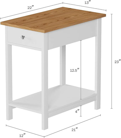Side Table - Small Night Stand with Drawer and Open Storage Shelf - Traditional Style Bedroom or Living Room Furniture - Use as Bedside Table or End Table by Lavish Home (White)