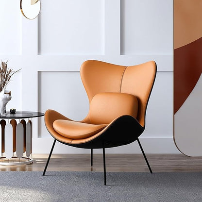 homary PU Leather Modern Wingback Accent Chair for Living Room Patio High-Density Foam Durable Metal Legs