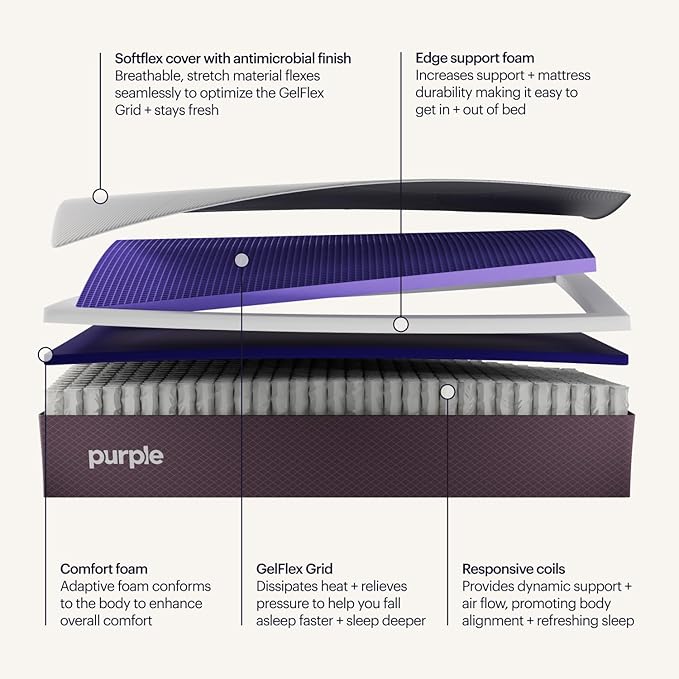 Purple Restore Mattress (Soft) – Twin XL, GelFlex Grid, Better Than Memory Foam, Temperature Neutral, Responsiveness, Breathability, Made in USA