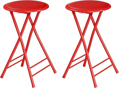 Lavish Home Folding Stool Set - Set of Two 24-Inch Padded Stools with 225lb Capacity for Kitchen, Dorm, or Rec Room - Portable Stools for Adults - Collapsible Sitting Stool Set for Seating (Red)