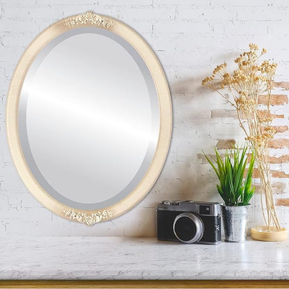 OVALCREST Oval Beveled Wall Mirror for Home Decor - Athena Style - Taupe - 26" x 22" Outside Dimensions