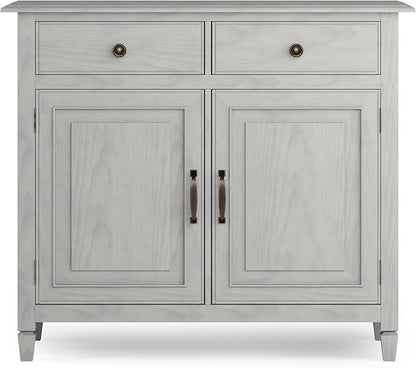 SIMPLIHOME Connaught 40-inch Wide Solid Wood Storage Cabinet in Fog Grey for Entryway, Living Room, Organizer for Hats, Gloves, Shoes, Keys, Slim Design, Traditional Style