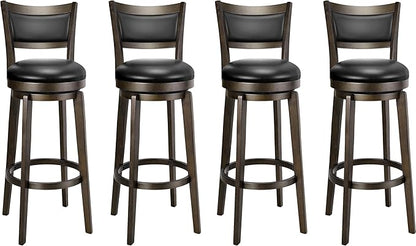 PrimeZone Swivel Bar Stools Set of 4, 34 Inch Extra Tall Bar Height Barstools, Black Faux Leather Bar Stool with High Backrest, Solid Wood Leg, Wrap-Around Footrest, Counter Stools for Pub