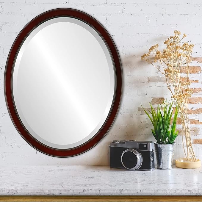 OVALCREST Oval Beveled Wall Mirror for Home Decor - Toronto Style - Rosewood - 26" x 20"