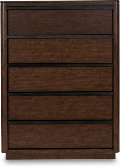 Signature Design by Ashley Kendamor Contemporary 5-Drawer Chest with Felt-Lined Top Drawer and Easy Glide for Bedroom, Dark Brown