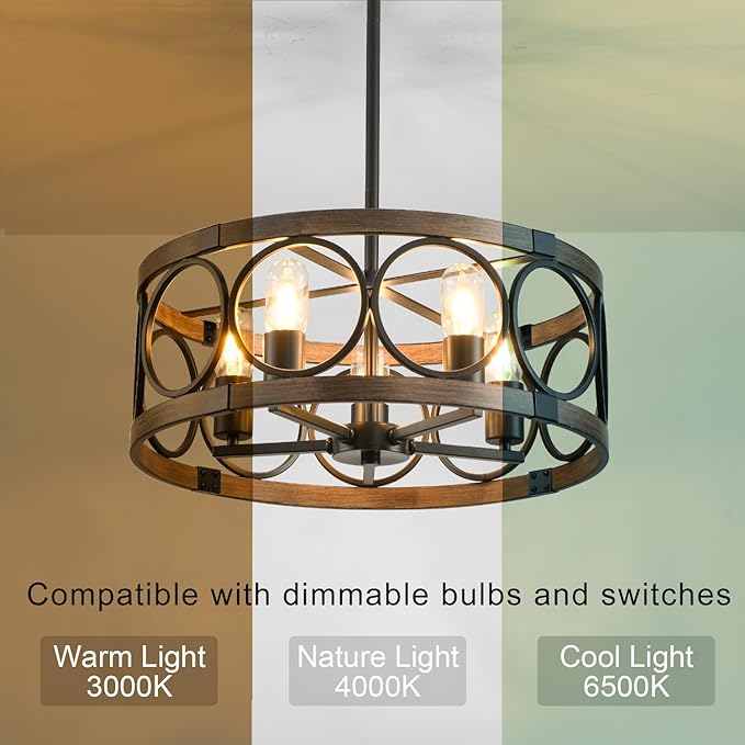 Flush Mount Ceiling Light Fixture Ceiling Mount,5 Light Black Farmhouse Chandelier 19.7" Rustic Farmhouse Chandelier Modern Pendant Light Fixtures for Kitchen Lighting Fixture