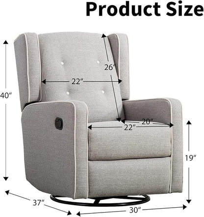 CANMOV Swivel Rocker Recliner Chair, Nursery Glider Chair, Nursery Rocking Chairs, Manual Reclining Chair, Grey