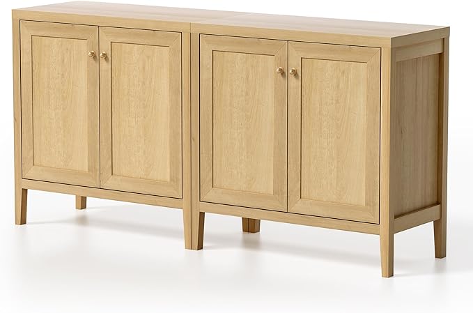 63" Large Buffet Cabinets Set of 2, Farmhouse Sideboard Cabinet with Storage, Accent Credenza Cabinet, Wood Kitchen Cabinets, Coffee Bar Console Table for Living, Dining Room, Natural Oak