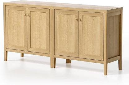 63" Large Buffet Cabinets Set of 2, Farmhouse Sideboard Cabinet with Storage, Accent Credenza Cabinet, Wood Kitchen Cabinets, Coffee Bar Console Table for Living, Dining Room, Natural Oak