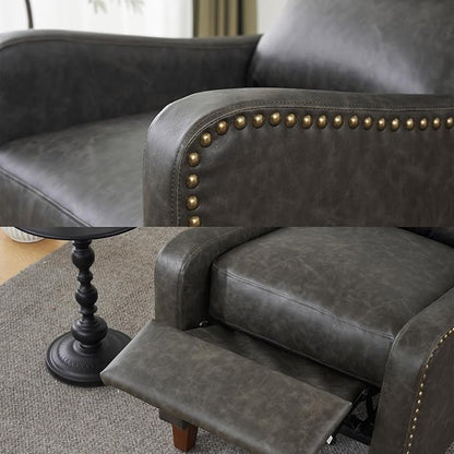 Pushback Recliner Chair, PU Leather Push Back Armchair, Upholstered Recliner Chair 105-135 Degree Adjustable, Retro Accent Chair for Living Room Bedroom - Gray