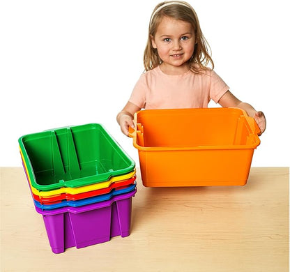 Really Good Stuff Stacking Bins, 14" x 10" x 5 .75" - 12 Pack, Green, Stackable Storage Plastic Bins for Classroom Organization, Home Storage, Office & Hospital Supplies