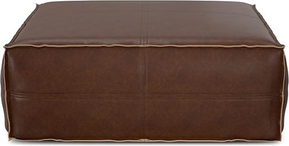 SIMPLIHOME Brody 36-inch Wide Extra Large Square Coffee Table Pouf in Distressed Dark Brown Vegan Faux Leather, Boho-Style Ottoman, Footrest, or Extra Seating for Living Room, Assembled