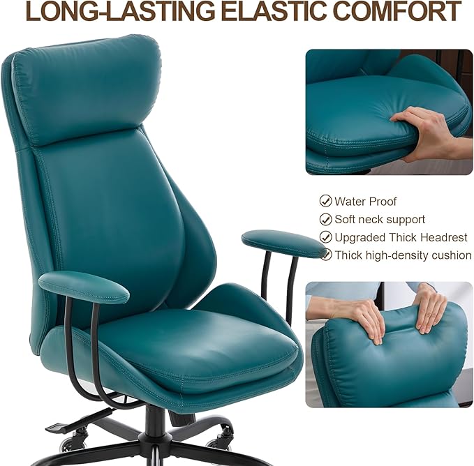 Home Office Desk Chair, PU Casters Ergonomic Computer Chair with Lumbar Support, Adjustable Height, 360°Rolling Swivel Chair, High Back Executive Task, Padded Armrests Chair, Green Leather