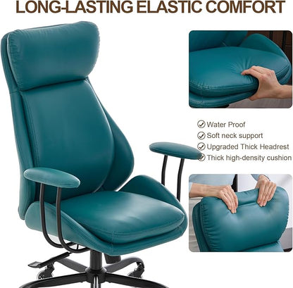 Home Office Desk Chair, PU Casters Ergonomic Computer Chair with Lumbar Support, Adjustable Height, 360°Rolling Swivel Chair, High Back Executive Task, Padded Armrests Chair, Green Leather