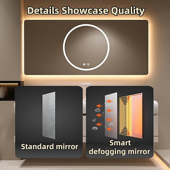 48IN Bathroom Vanity with Sink - Bathroom Cabinet Set has 2 Drawers & Overflow Hole Wall Mounted | LED Practical Defogging Mirror, Open Compartments, Seamless Rock Slab Basin (Coffee)